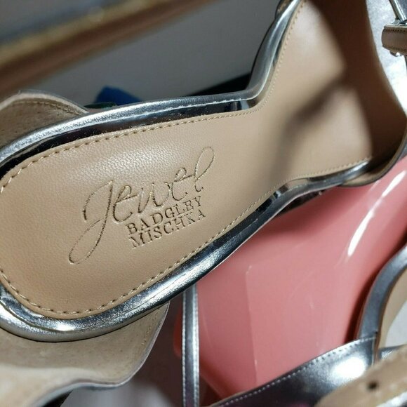 Jewel Badgley Mischka Silver Embellished T Strap Open Toe Evening Sandals Size 8 - Picture 10 of 12